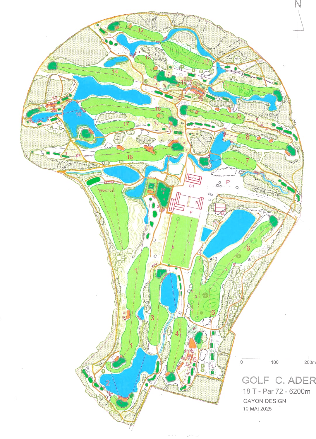 Plan du parcours 18 trous du Golf International Clément Ader, dessiné par Gayon Design